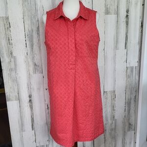 Sleeveless Coral Eyelet Cotton Dress